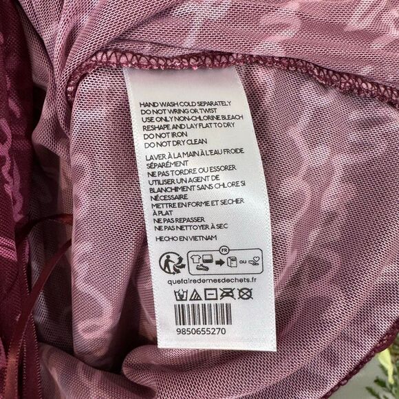 Maeve Off-The-Shoulder Ruched Mesh Script Top Burgundy Pink Medium Anthropologie - Picture 8 of 11